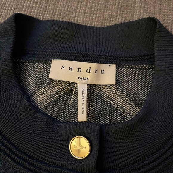 Rare Sandro Madere Logo Pattern cropped knit cardigan with jacquard - Picture 4 of 5